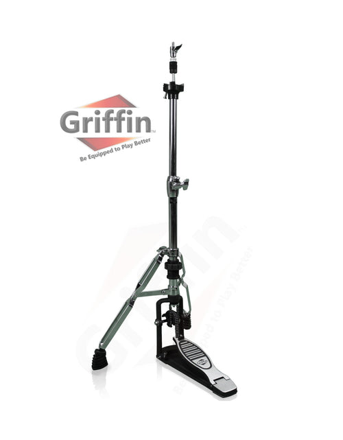 Load image into Gallery viewer, 2 Leg Hi-Hat Stand by GRIFFIN - Premium Heavy Duty Hihat Cymbal Foot Pedal with Drum Key - Folding Two Leg Style Converts to a No Leg High Hat Mount by GeekStands.com
