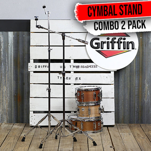Load image into Gallery viewer, Cymbal Boom Stand &amp; Straight Cymbal Stand Combo (Pack of 2) by GRIFFIN - Percussion Drum Hardware by GeekStands.com
