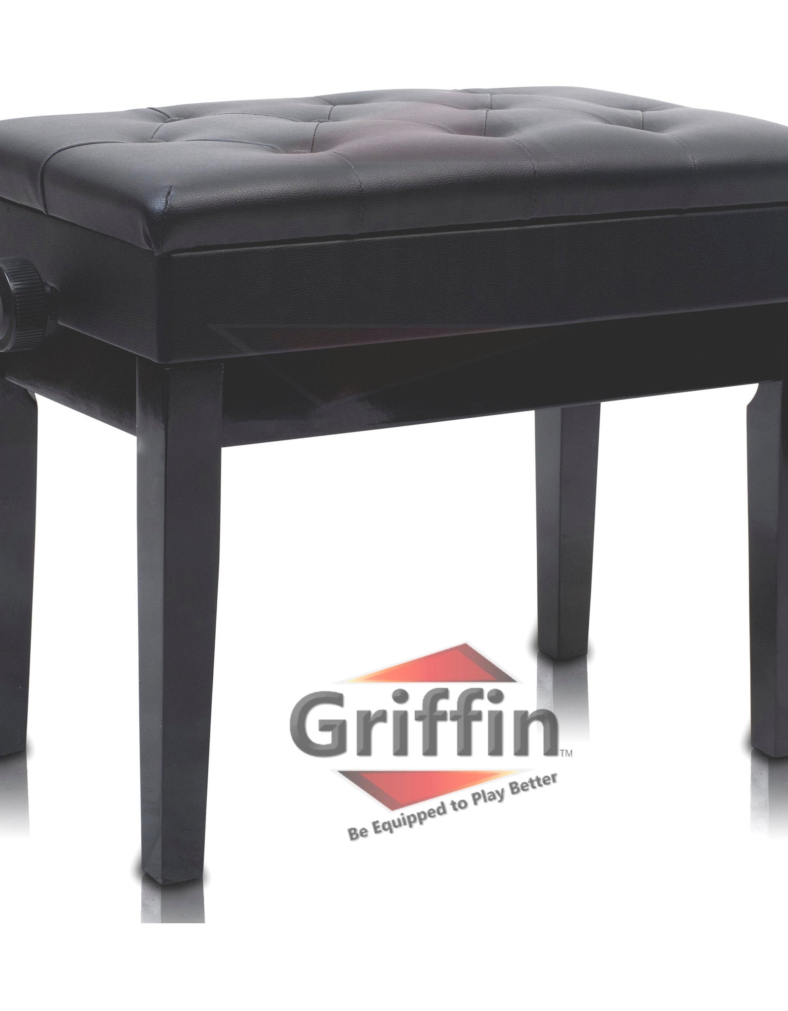 GRIFFIN Premium Antique Piano Bench - Adjustable Black Solid Wood Frame & PU Leather Padded Cushion - Vintage Ergonomic Musicians Keyboard Chair by GeekStands.com