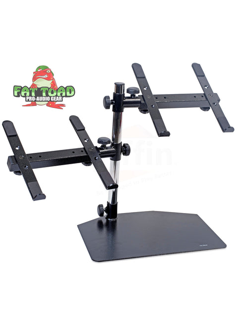 Load image into Gallery viewer, Double DJ Laptop Stand by FAT TOAD - 2 Tier PC Table Holder - Portable Computer Clamp Equipment Rack with Duel Mounts for Studio Mixers, Controllers by GeekStands.com
