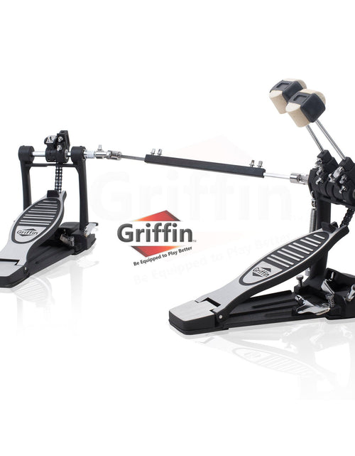 Load image into Gallery viewer, Double Kick Drum Pedal for Bass Drum by GRIFFIN - Deluxe Twin Set Foot Pedal - Quad Sided Beater Heads - Dual Pedal Two Chain Drive Hardware by GeekStands.com
