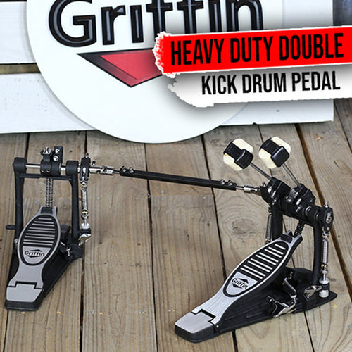 Load image into Gallery viewer, Deluxe Double Kick Drum Pedal for Bass Drum by GRIFFIN - Twin Set Foot Pedal - Quad Sided Beater by GeekStands.com
