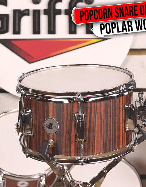 Load image into Gallery viewer, GRIFFIN Firecracker Snare Drum - Acoustic Popcorn 10" x 6" Poplar Mini Wood Shell &amp; Black Hickory by GeekStands.com
