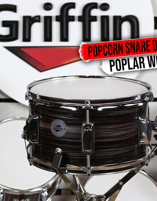 Load image into Gallery viewer, Popcorn Snare Drum by GRIFFIN - Firecracker Acoustic 10" x 6" Poplar Shell with Zebra Wood PVC by GeekStands.com
