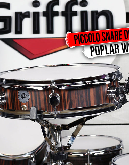 Load image into Gallery viewer, Piccolo Snare Drum 13" x 3.5" by GRIFFIN - 100% Poplar Wood Shell Black Hickory Finish &amp; Drum Head by GeekStands.com
