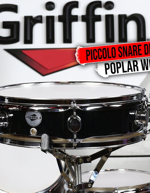 Load image into Gallery viewer, Piccolo Snare Drum 13" x 3.5" by GRIFFIN - 100% Poplar Wood Shell Black PVC &amp; White Coated Drum Head by GeekStands.com
