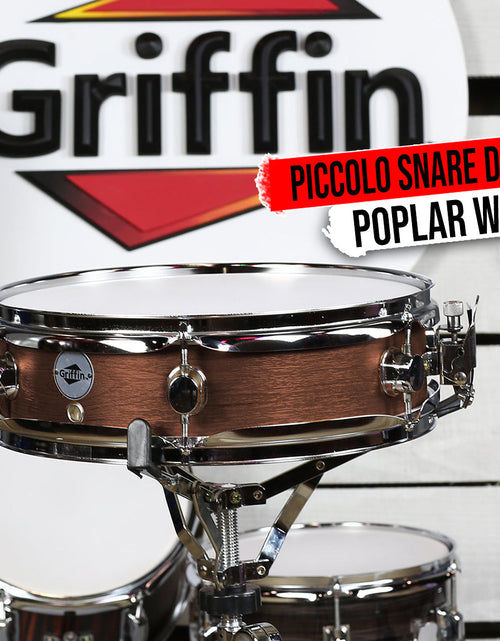 Load image into Gallery viewer, Piccolo Snare Drum 13" x 3.5" by GRIFFIN - 100% Poplar Wood Shell Hickory Finish &amp; Coated Drum Head by GeekStands.com
