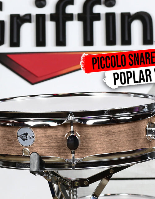 Load image into Gallery viewer, Piccolo Snare Drum 13" x 3.5" by GRIFFIN - 100% Poplar Shell with Oak Wood Finish &amp; Coated Drum Head by GeekStands.com

