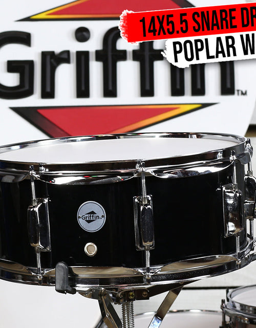 Load image into Gallery viewer, GRIFFIN Snare Drum - Poplar Wood Shell 14" x 5.5" with Black PVC &amp; Coated Head - Acoustic Marching by GeekStands.com
