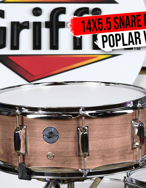 Load image into Gallery viewer, Oak Wood Snare Drum by GRIFFIN - PVC on Poplar Wood Shell 14" x 5.5" - Percussion Musical Instrument by GeekStands.com
