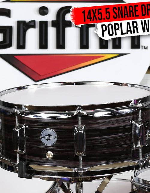Load image into Gallery viewer, Deluxe Snare Drum by GRIFFIN - 14" x 5.5" Poplar Wood Shell with Zebra PVC Glossy Finish by GeekStands.com
