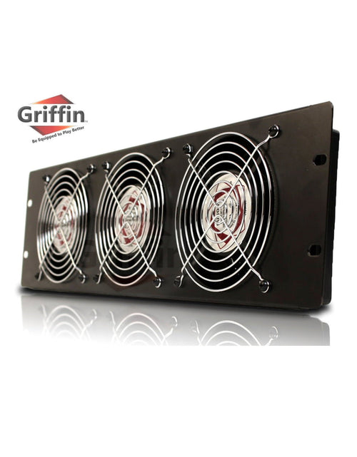 Load image into Gallery viewer, GRIFFIN Rackmount Cooling Fan - 3U Ultra-Quiet Triple Exhaust Fans, Keep Studio Audio Equipment Gear Cool - Rack Mount on Network IT System Server by GeekStands.com
