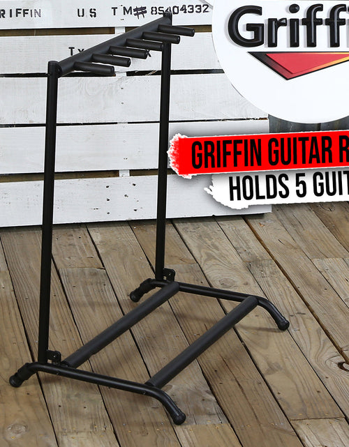 Load image into Gallery viewer, Five Guitar Rack Stand by GRIFFIN - Holder for 5 Guitars &amp; Folds Up For Transport Neoprene Padding by GeekStands.com
