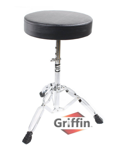 Load image into Gallery viewer, Drum Throne Stand by GRIFFIN - Padded Drummer’s Seat - Drum Set Percussion Chair for Adults - Musicians Guitar Stool Double Braced Hardware by GeekStands.com
