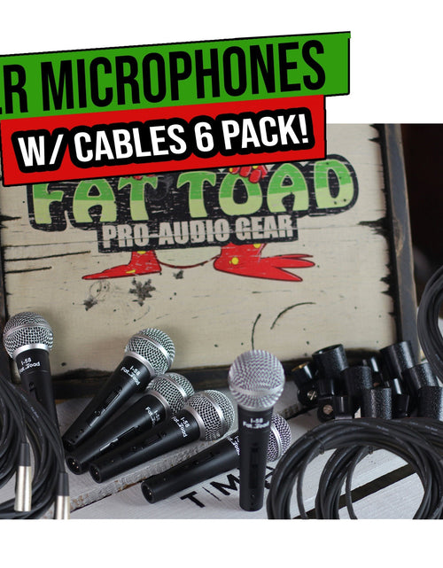 Load image into Gallery viewer, Cardioid Vocal Microphones with XLR Mic Cables &amp; Clips (6 Pack) by FAT TOAD - Dynamic Handheld by GeekStands.com
