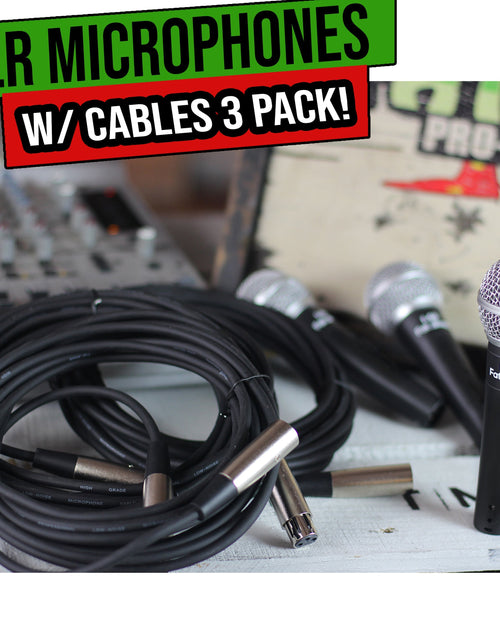 Load image into Gallery viewer, Dynamic Vocal Microphones with XLR Mic Cables &amp; Clips (3 Pack) by FAT TOAD - Cardioid Handheld by GeekStands.com
