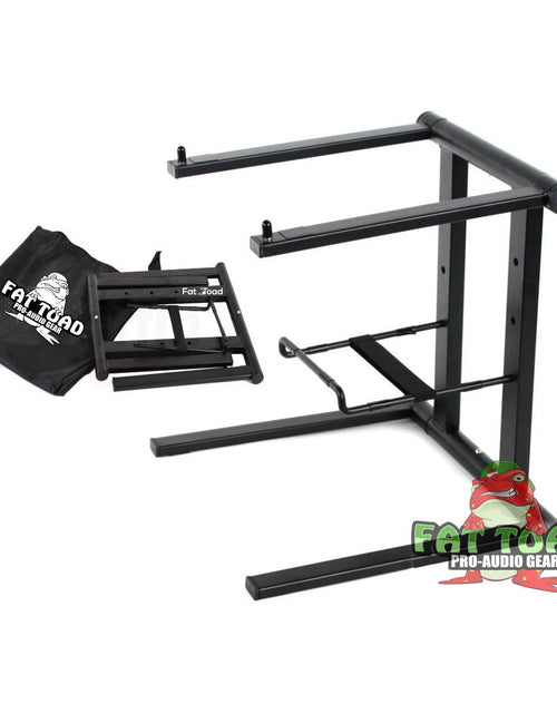 Load image into Gallery viewer, Folding DJ Laptop Stand with Sub-tray Shelf by FAT TOAD - Pro Audio Computer Table Top Rack Stand Mount for iPads, Mixer Controller &amp; Tablets PC Gear by GeekStands.com
