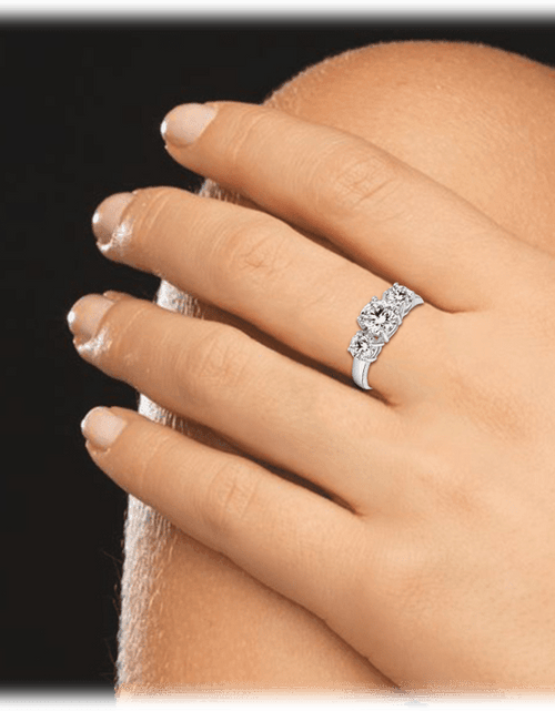 Load image into Gallery viewer, White Gold with Three Stone Cubic Zirconia Ring for Women by Hollywood Sensation®

