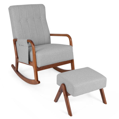 Load image into Gallery viewer, Rocking Chair with Ottoman Solid Rubber Wood Frame Padded Cushion-Gray
