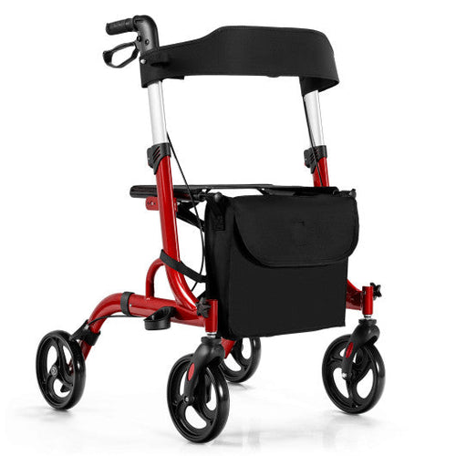 Load image into Gallery viewer, Folding Aluminum Rollator Walker with 8 inch Wheels and Seat-Red
