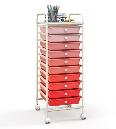 10 Drawer Rolling Storage Cart Organizer with 4 Universal Casters-Gradient Pink