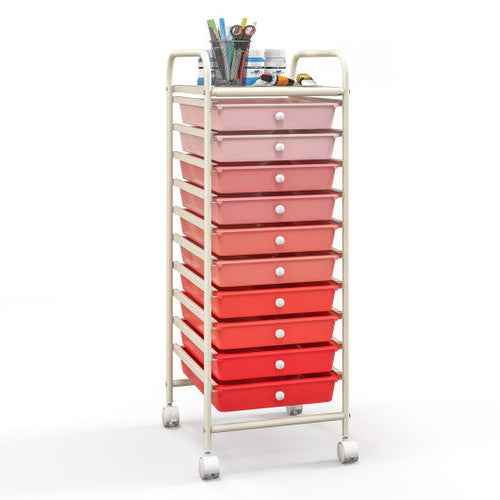 Load image into Gallery viewer, 10 Drawer Rolling Storage Cart Organizer with 4 Universal Casters-Gradient Pink
