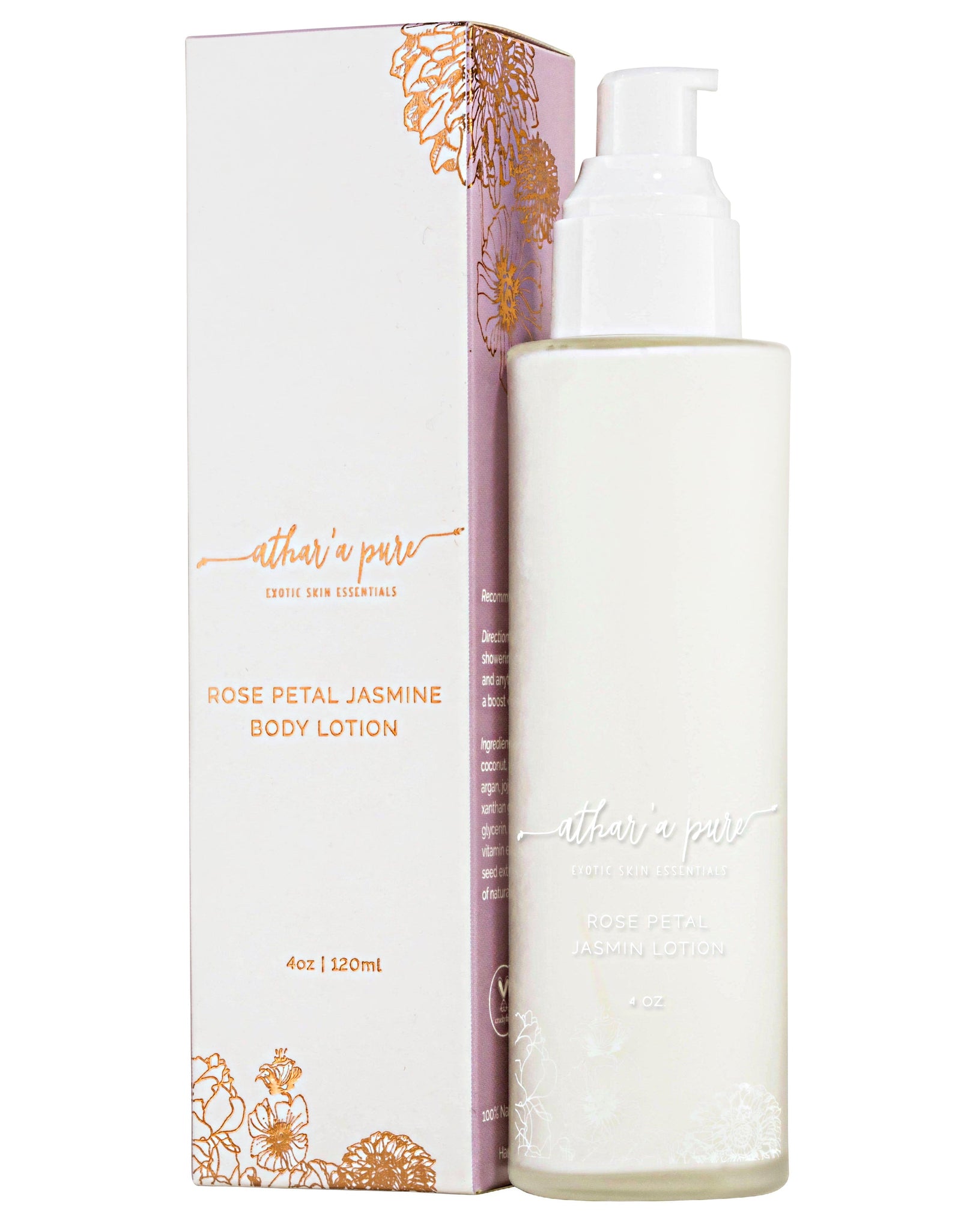 Rose Petal Jasmine Body Lotion (100% Natural, Vegan, Organic) by Athar'a Pure