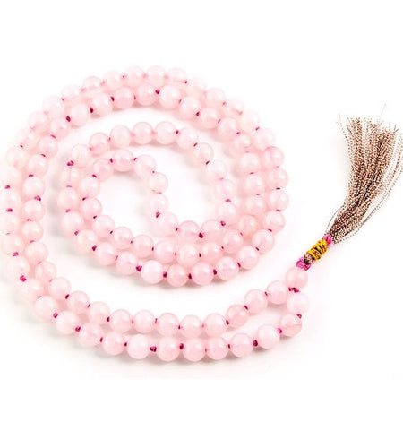 108 Japa Mala Prayer Beads Rose Quartz - 8mm by OMSutra