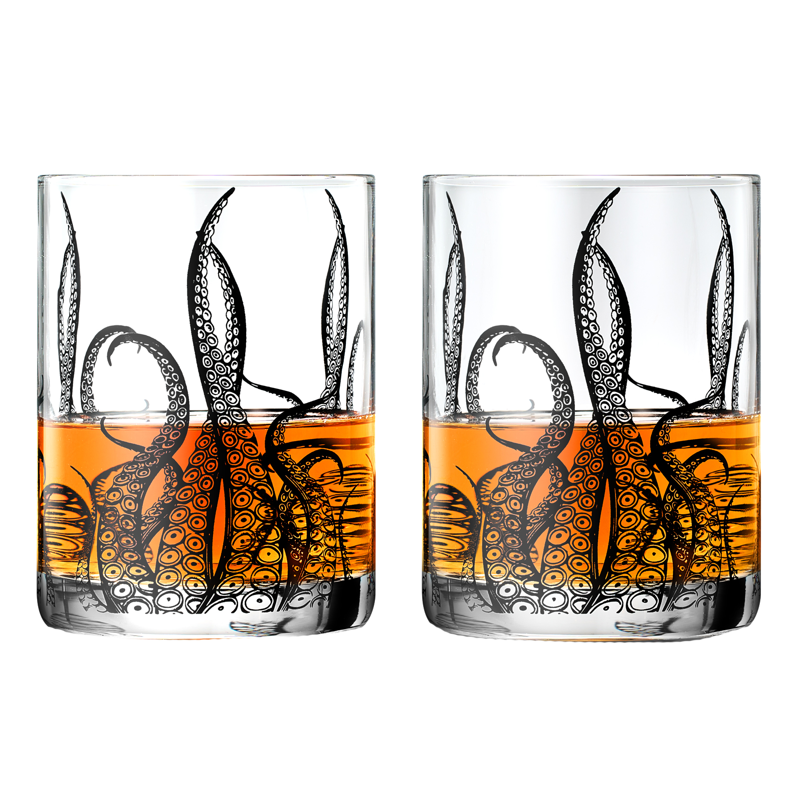 Octopus Tentacle Whiskey Glassware | Set of 2 | 9 OZ Handmade Craft Beer, Cocktail, Water, Bar Rock Glass - Kraken Tumbler Gift Set, Old Fashioned Rocks Glasses, Antique Design Extraordinary Detail by The Wine Savant