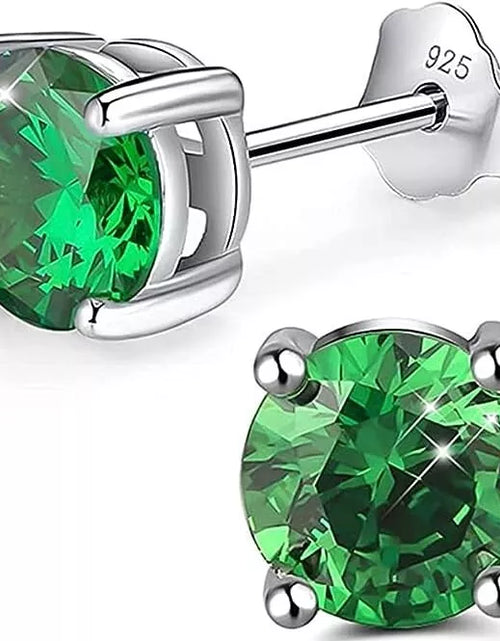 Load image into Gallery viewer, RMZ GOLD NYC 925 Sterling Silver 6MM Round Cut Emerald Stud Earrings For Women &amp; Girls
