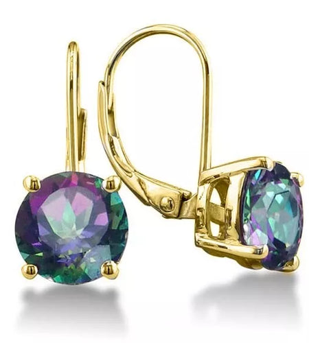 .925 Sterling Silver Round Cut Mystic CZ Gold Leverback Earrings For Women