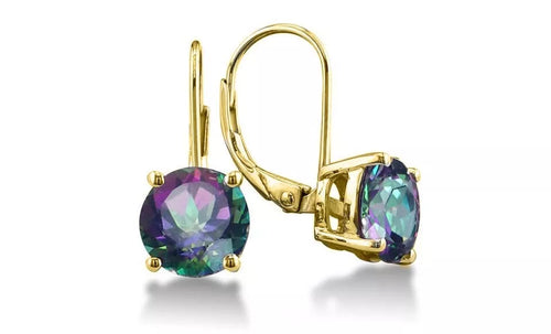 Load image into Gallery viewer, .925 Sterling Silver Round Cut Mystic CZ Gold Leverback Earrings For Women
