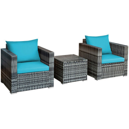 Load image into Gallery viewer, 3 Pieces Patio Rattan Furniture Bistro Sofa Set with Cushioned-Turquoise
