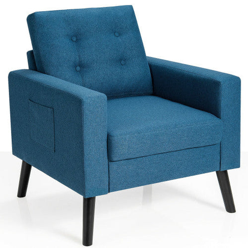 Load image into Gallery viewer, Mid-Century Upholstered Armchair Club Chair with Rubber Wood Legs-Blue
