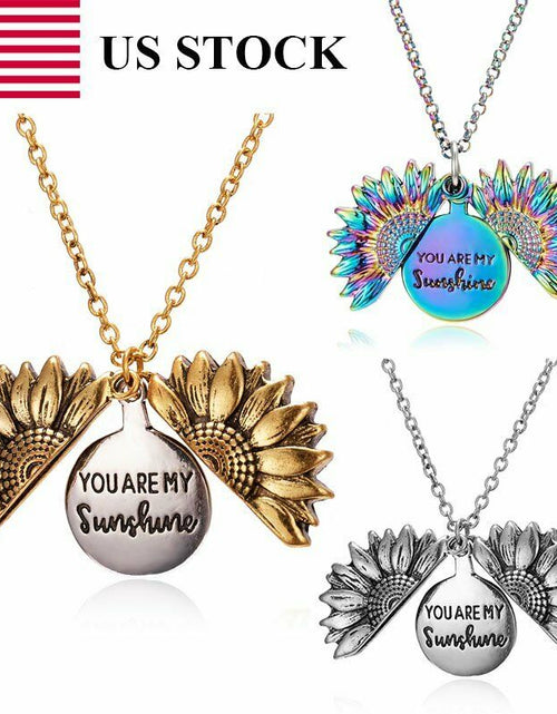 Load image into Gallery viewer, 💍✅Sunflower Pendant Charm "You Are My Sunshine"  Sunflower Open Locket Chain Necklace Gift by Js House

