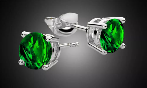 Load image into Gallery viewer, RMZ GOLD NYC 925 Sterling Silver Round Emerald Cubic Zirconia Stud Earrings Women's
