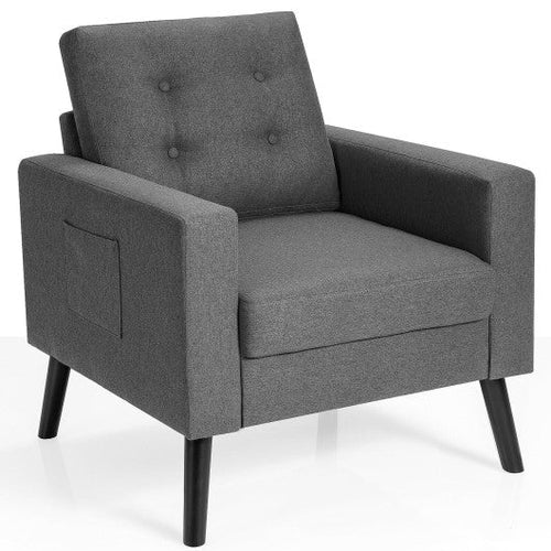 Load image into Gallery viewer, Mid-Century Upholstered Armchair Club Chair with Rubber Wood Legs-Gray
