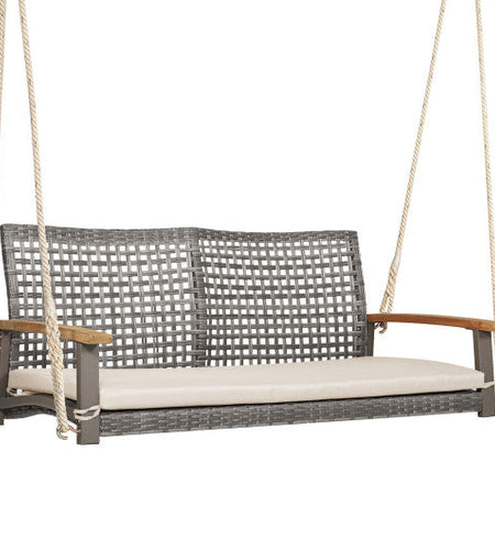 2-Person Patio Wicker Hanging Swing Chair-Off White