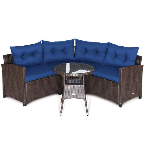 Load image into Gallery viewer, 4 Pieces Patio Rattan Furniture Set Cushioned Sofa Glass Table-Navy
