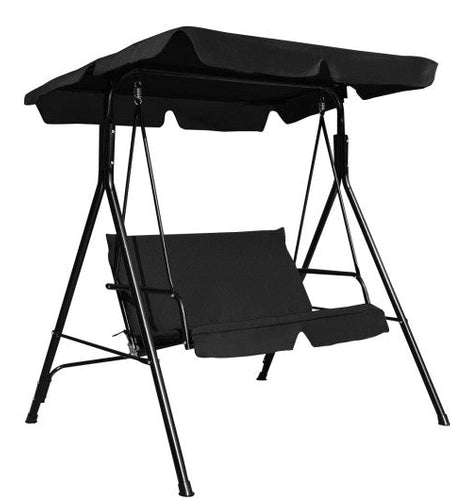 Loveseat Cushioned Patio Steel Frame Swing Glider -Black
