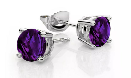 Load image into Gallery viewer, RMZ GOLD NYC 925 Sterling Silver 6mm Round Cut Amethyst Cubic Zirconia Stud Earrings Women's
