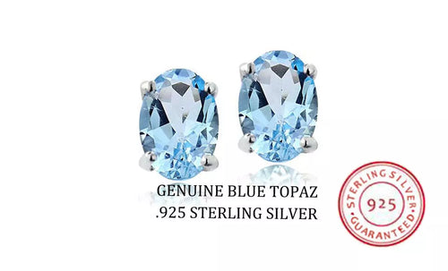 Load image into Gallery viewer, RMZ Gold NYC Stud Silver Earrings oval Cz Sterling 925 Cubic Zirconia Blue Topaz Clear 6MM
