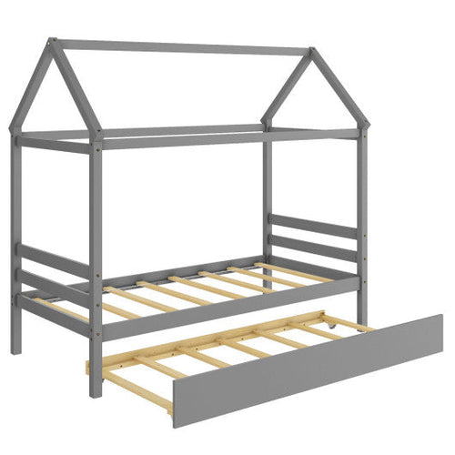 Load image into Gallery viewer, Kids Platform Bed Frame with Roof for Bedroom-Gray

