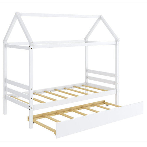 Load image into Gallery viewer, Kids Platform Bed Frame with Roof for Bedroom-White
