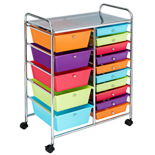 Load image into Gallery viewer, 15-Drawer Utility Rolling Organizer Cart with Multi-Use Storage-Multicolor
