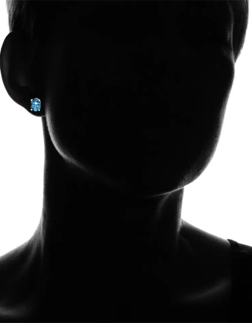 Load image into Gallery viewer, RMZ Gold NYC Stud Silver Earrings oval Cz Sterling 925 Cubic Zirconia Blue Topaz Clear 6MM
