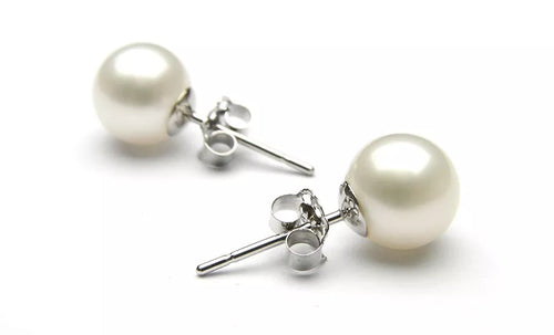 Load image into Gallery viewer, 18kt white gold plated Womens 8mm pearl studs Earrings
