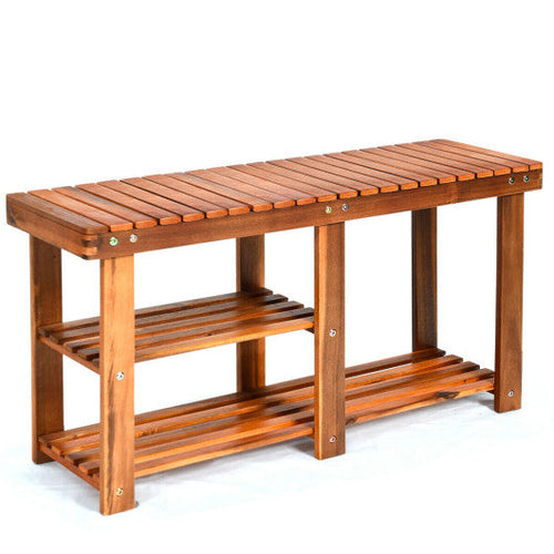Load image into Gallery viewer, 3-Tier Freestanding Wooden Shoe Organizer with Seat
