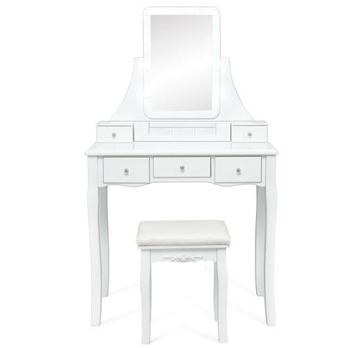 Load image into Gallery viewer, 10 Dimmable Light Bulbs Vanity Dressing Table with 2 Dividers and Cushioned Stool-White

