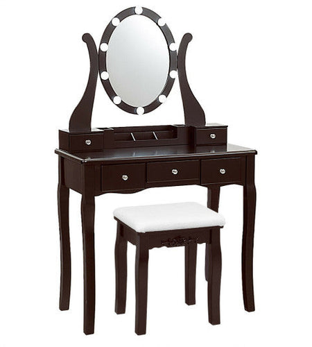 10 Dimmable Lights Vanity Table Set with Lighted Mirror and Cushioned Stool-Coffee